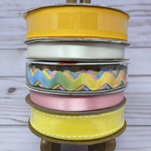 Offray Gift Wrap Craft Ribbon Lot of 5 Rolls Rainbow Pink White Yellow 72ft NEW